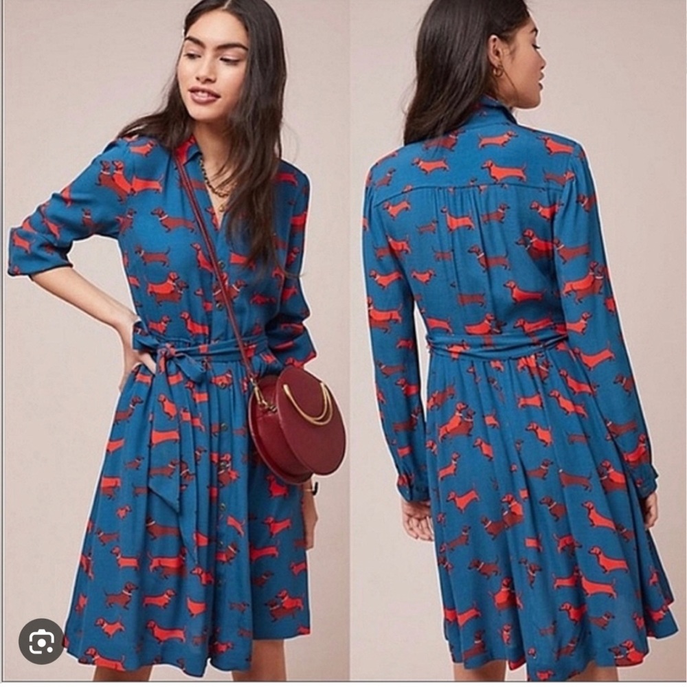 Anthropologie Dachshund Dress Haute Dogs 33 of 52 Conversations Size 10 RARE